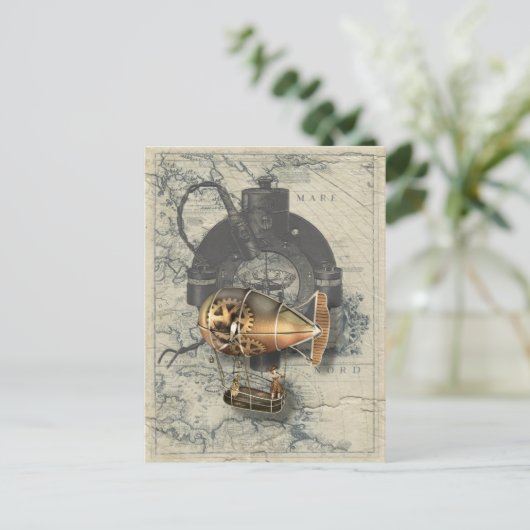 Steampunk Dirigible Balloon Ride Postkarte (Stehend Vorderseite)