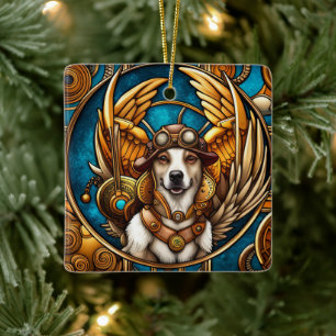 Steampunk Dog mit Flügeln Keramikornament