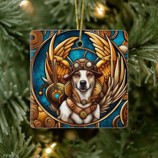 Steampunk Dog mit Flügeln Keramikornament (Baum)