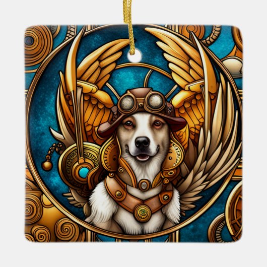 Steampunk Dog mit Flügeln Keramikornament (Vorderseite)
