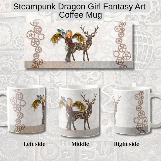 Steampunk-Drache Mädchen Fantasy-Kunst Kaffeetasse