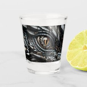Steampunk-Drachenauge Nahaufnahme Ai-Kunst Persona Schnapsglas
