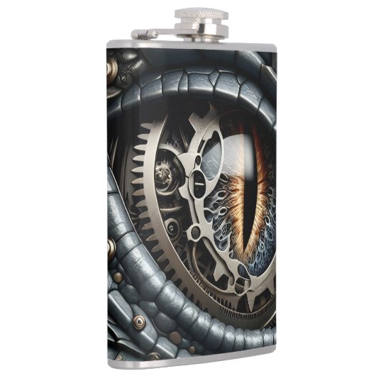 Steampunk Dragon Eye Schließen Ai Art Flachmann (Rechts)