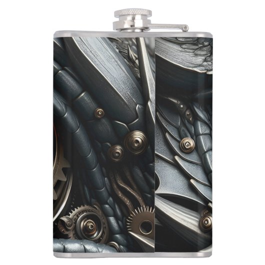 Steampunk Dragon Eye Schließen Ai Art Flachmann (Rückseite)