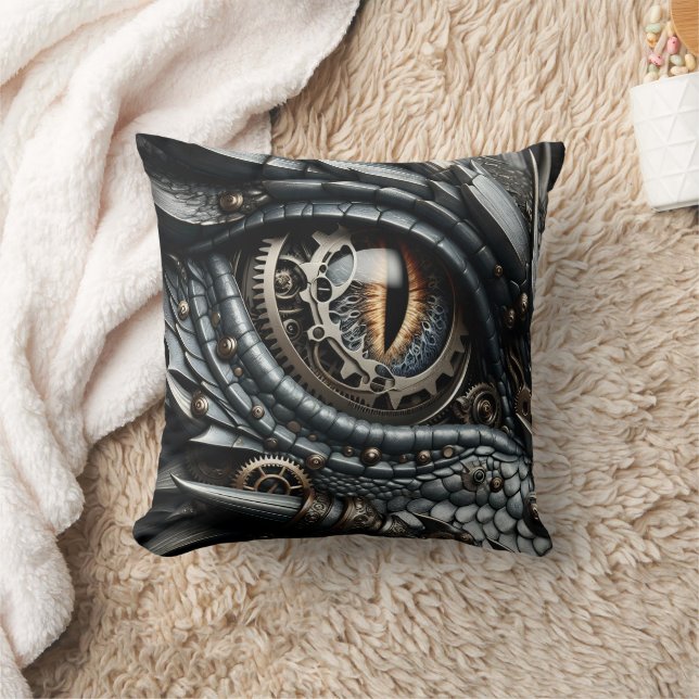 Steampunk Dragon Eye Schließen Ai Art Kissen (Decke)