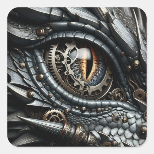 Steampunk Dragon Eye Schließen Ai Art Quadratischer Aufkleber
