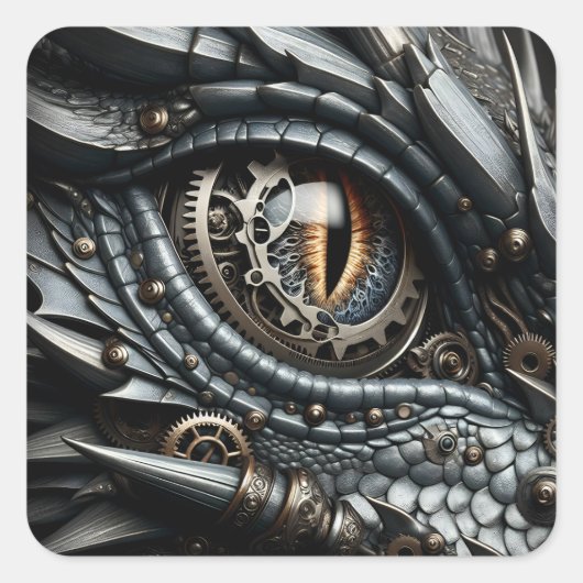 Steampunk Dragon Eye Schließen Ai Art Quadratischer Aufkleber (Vorderseite)