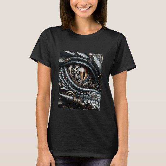 Steampunk Dragon Eye Schließen Ai Art T-Shirt (Vorderseite)