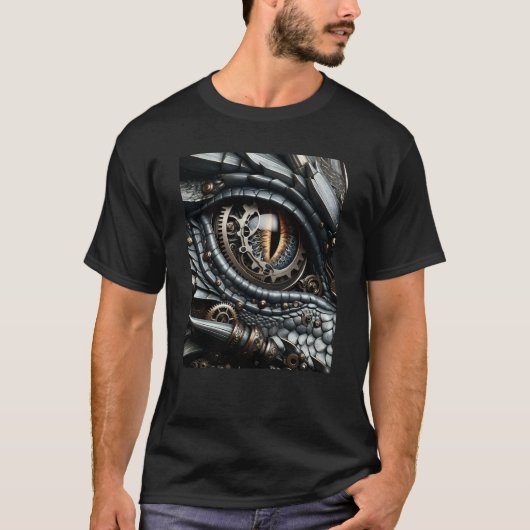 Steampunk Dragon Eye Schließen Ai Art T-Shirt (Vorderseite)