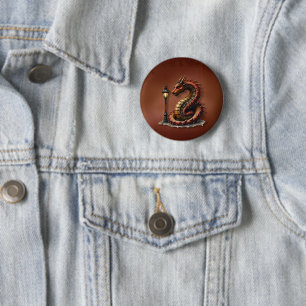 Steampunk Dragon neben einer Vintagen Straßenlater Button