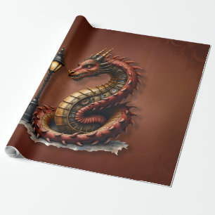 Steampunk Dragon neben einer Vintagen Straßenlater Geschenkpapier