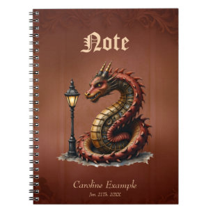 Steampunk Dragon neben einer Vintagen Straßenlater Notizblock