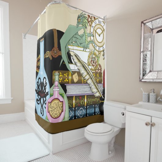 Steampunk Dragon Pooks Books Duschvorhang (Beispiel)