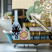 Steampunk Dragon Pooks Books Duschvorhang