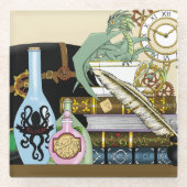 Steampunk Dragon Pooks Books Glasuntersetzer (Vorderseite)