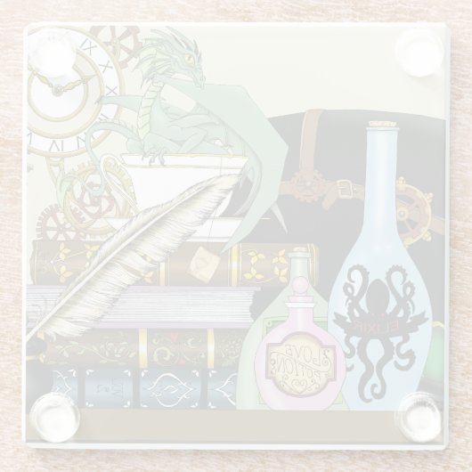 Steampunk Dragon Pooks Books Glasuntersetzer (Rückseite)