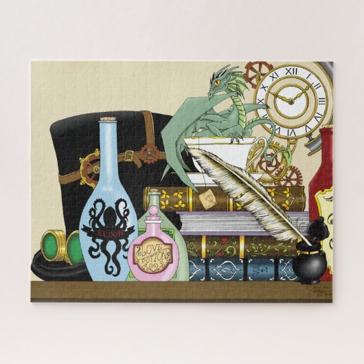 Steampunk Dragon Pooks Books Puzzle (Horizontal)