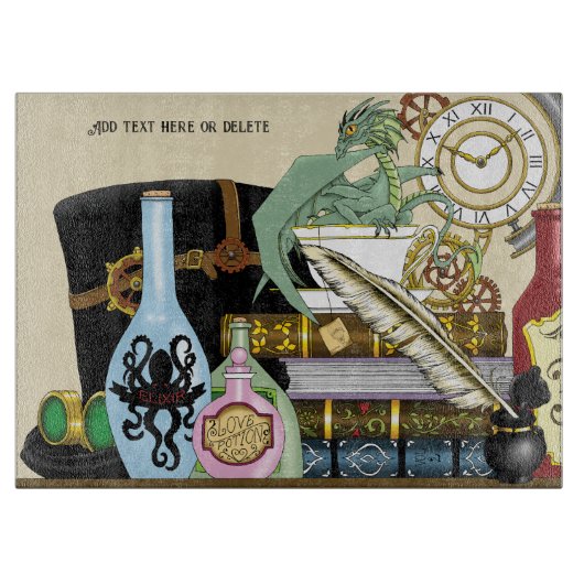 Steampunk Dragon Pooks Books Schneidebrett (Vorderseite)