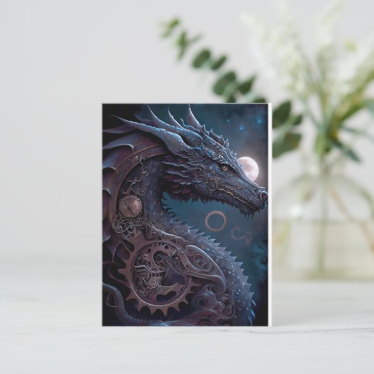 Steampunk Dragon Postkarte (Stehend Vorderseite)