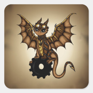 Steampunk Dragon Quadratischer Aufkleber