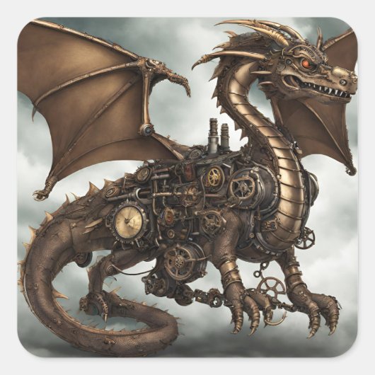 Steampunk Dragon Quadratischer Aufkleber (Vorderseite)