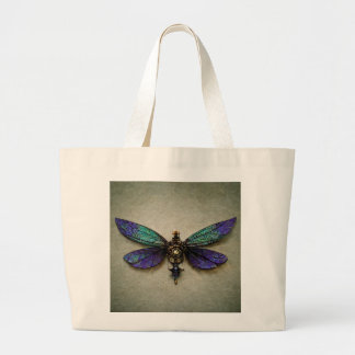 Steampunk Dragonflies Blue Green Lila Jumbo Stoffbeutel