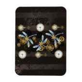 Steampunk Dragonflies on brown striped background Magnet (Vertikal)
