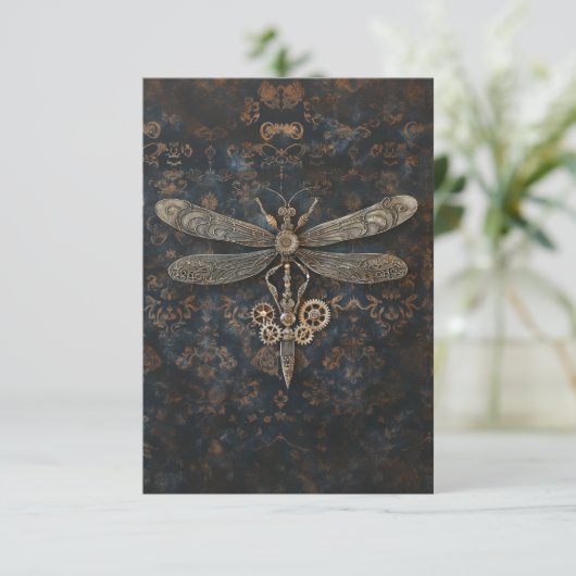 Steampunk Dragonfly Dankeskarte (Stehend Vorderseite)