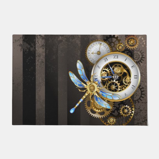 Steampunk-Drehknöpfe mit Libelle Fußmatte (Vorderseite)