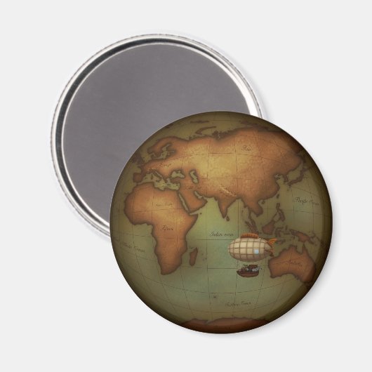 Steampunk Eastern Hemisphäre Map Zeppelin Airship Magnet (Vorderseite/Rückseite)