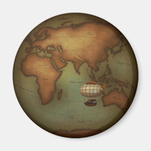 Steampunk Eastern Hemisphäre Map Zeppelin Airship Magnet