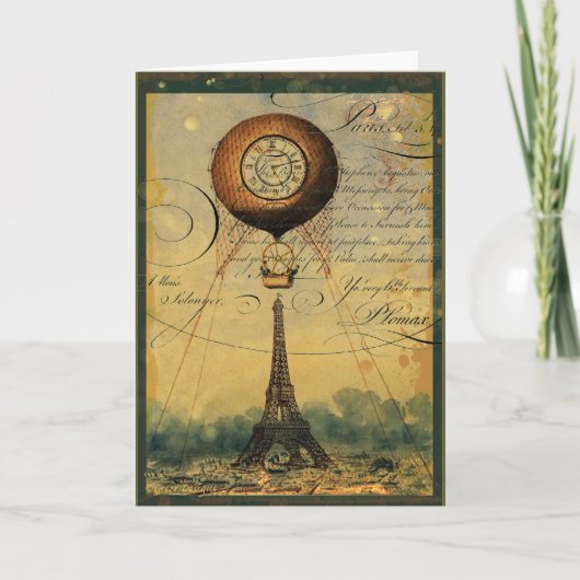 Steampunk Eiffelturm & Heißluftballon Karte (Vorderseite)