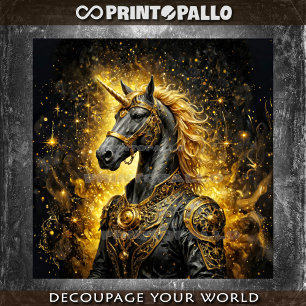 Steampunk Einhorn Pferd in Gold Seidenpapier