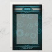 Steampunk, eisblau an aquamarinen Gängen, Monogram Briefpapier (Vorne/Hinten)