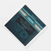 Steampunk, eisblau auf aquamarinen Sprossen, Monog Serviette (Ecke)