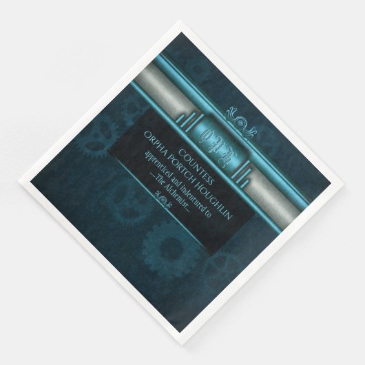 Steampunk, eisblau auf aquamarinen Sprossen, Monog Serviette (Ecke)