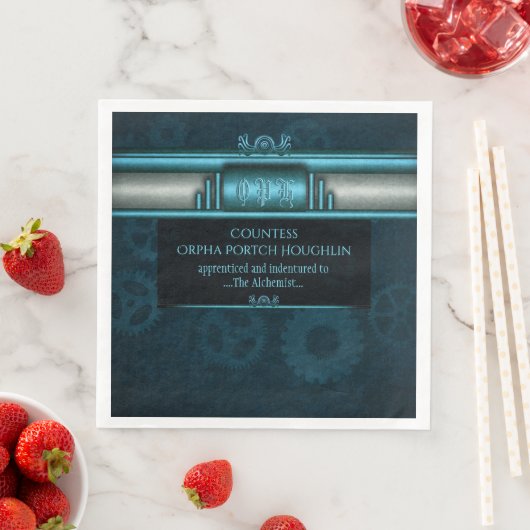 Steampunk, eisblau auf aquamarinen Sprossen, Monog Serviette (Beispiel)