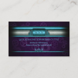 Steampunk, Eisblau, lila Zahnräder, Monogramm Visitenkarte