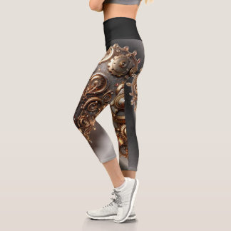 Steampunk Elegant Uhrwerk Gear Heart Capri Leggings