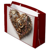 Steampunk Elegant Uhrwerk Gear Heart Große Geschenktüte (Rückseite Schrägansicht)