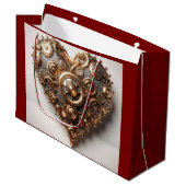 Steampunk Elegant Uhrwerk Gear Heart Große Geschenktüte (Vorderseite Schrägansicht)