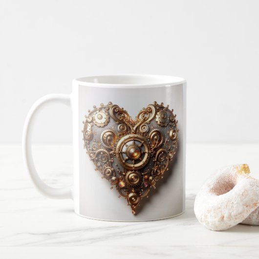 Steampunk Elegant Uhrwerk Gear Heart Kaffeetasse (Mit Donut)