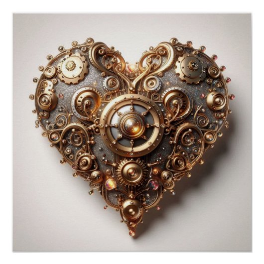 Steampunk Elegant Uhrwerk Gear Heart Poster (Vorderseite)