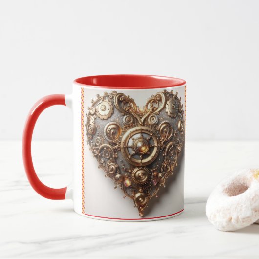 Steampunk Elegant Uhrwerk Gear Heart Tasse (Mit Donut)