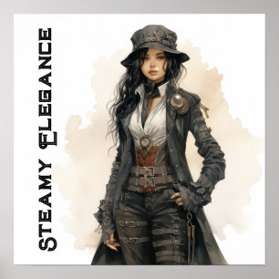 Steampunk-Eleganz junge Frau Vintage Poster