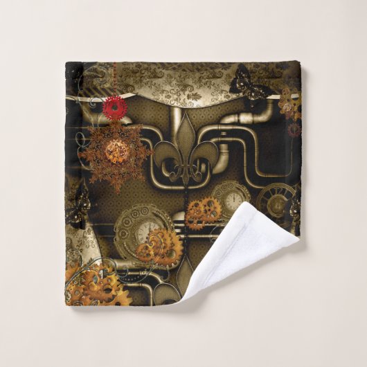 Steampunk Entwurf mit Uhren und Gängen Badhandtuch Set (Waschlappen)