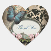 Steampunk Ephemera Blumenschmetterling viktorianis Herz-Aufkleber (Vorderseite)