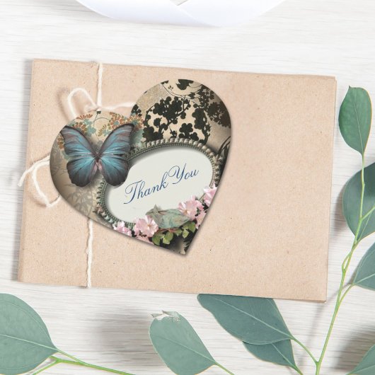 Steampunk Ephemera Blumenschmetterling viktorianis Herz-Aufkleber