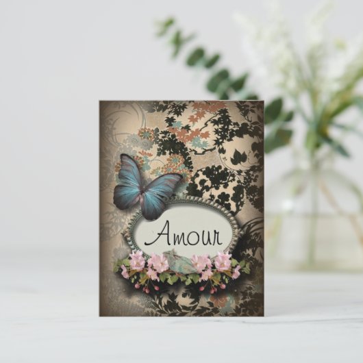 Steampunk Ephemera Blumenschmetterling viktorianis Postkarte (Stehend Vorderseite)