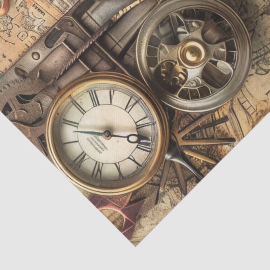 Steampunk Ephemera Clock Map Gears Decoupage Seidenpapier (Detail)